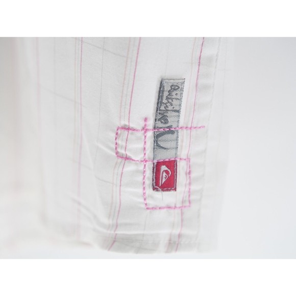 Quicksilver Mens Shirt Button Front White Short Sleeve XL Embroidered and Print‎ - Picture 6 of 10